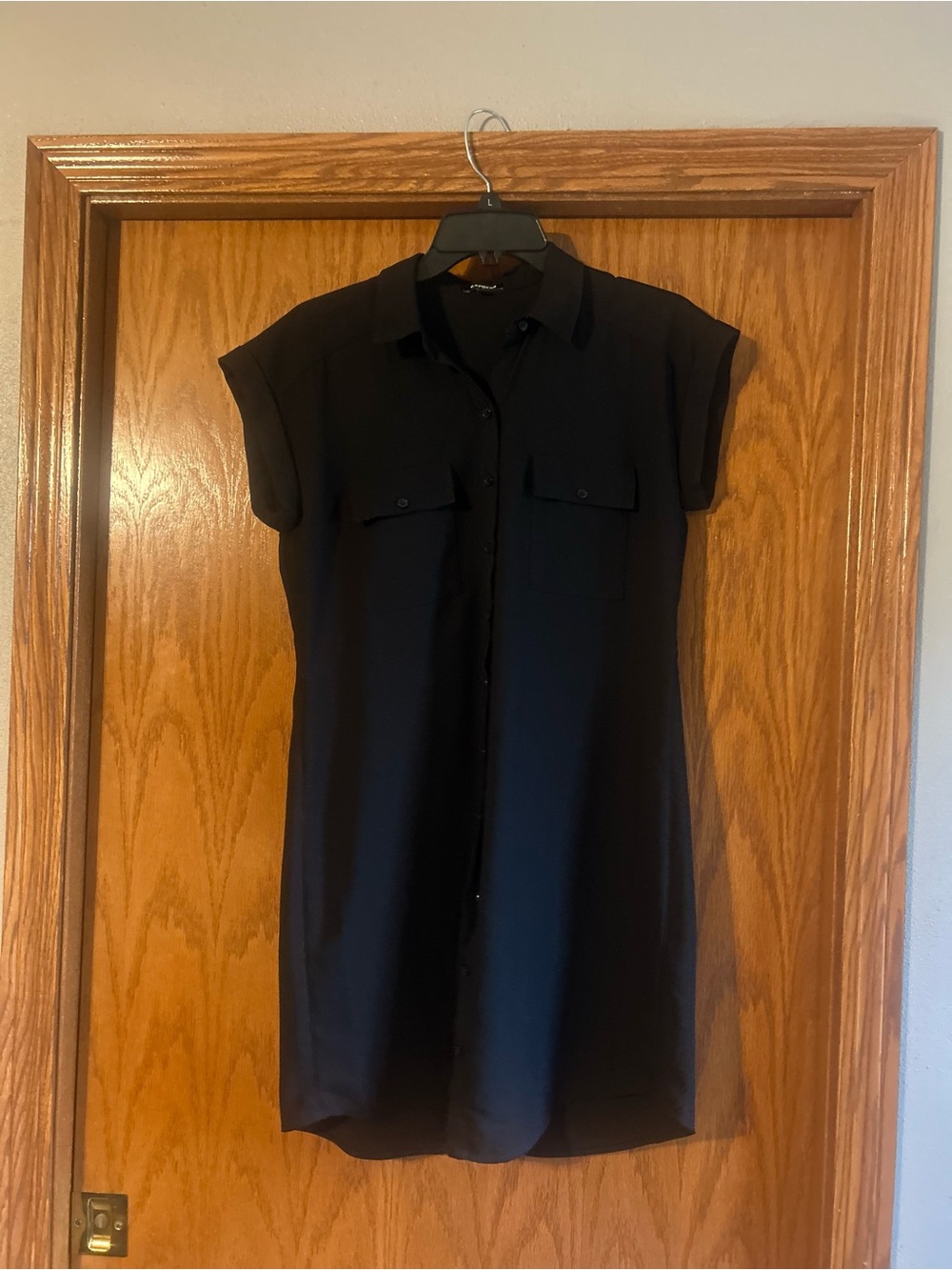 Express Black Button-Front Shirt Dress